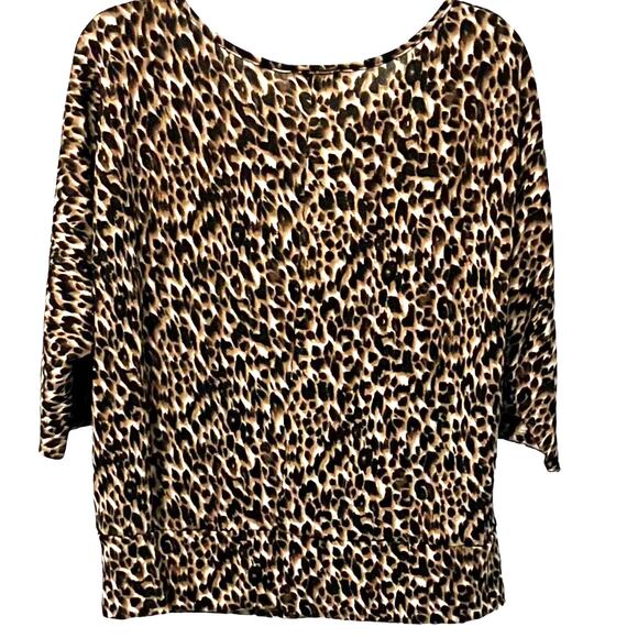 ELEMENTZ DOLMAN SLEEVE, ROUND NECK, TUNIC TOP, WOMENS, PXL, BROWN & TAN ANIMAL - Picture 5 of 11